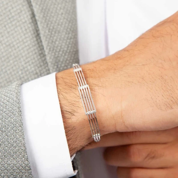 ​Gümüş Parçalı Erkek Bileklik - Resim 3