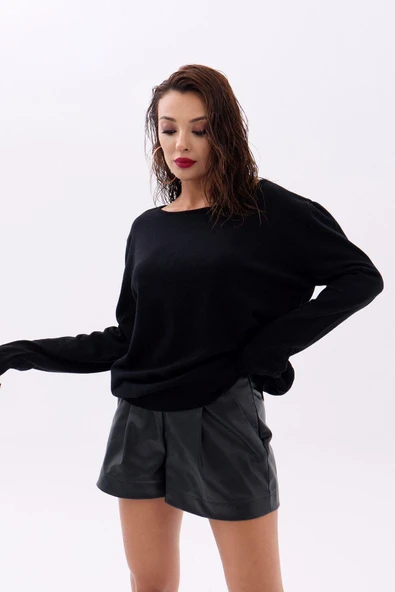 Lucky Life Kadın 16 TRİKO DÜZ SALAŞ KAZAK-SİYAH - 3