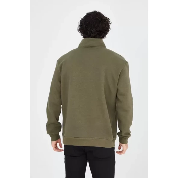 Erkek Yarım Fermuarlı Baskılı Sweat - Yeşil - 3