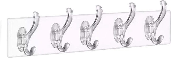 Brokoli Home 5'li Kendinden Yapışkanlı Güçlü Şeffaf Askılık - Kapı Arkası Mutfak Duvar Banyo Askı - 4