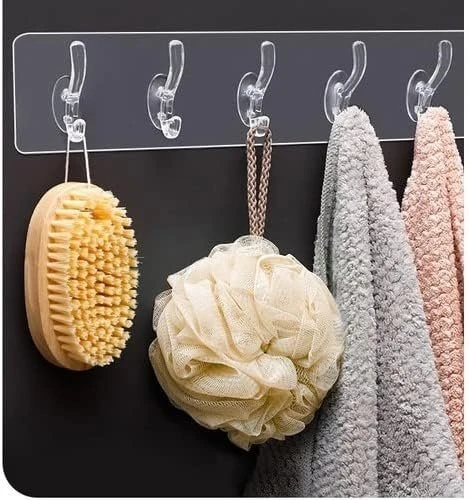 Brokoli Home 5'li Kendinden Yapışkanlı Güçlü Şeffaf Askılık - Kapı Arkası Mutfak Duvar Banyo Askı - 3