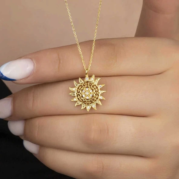 Gümüş Gold Güneş Kadın Kolye - 2