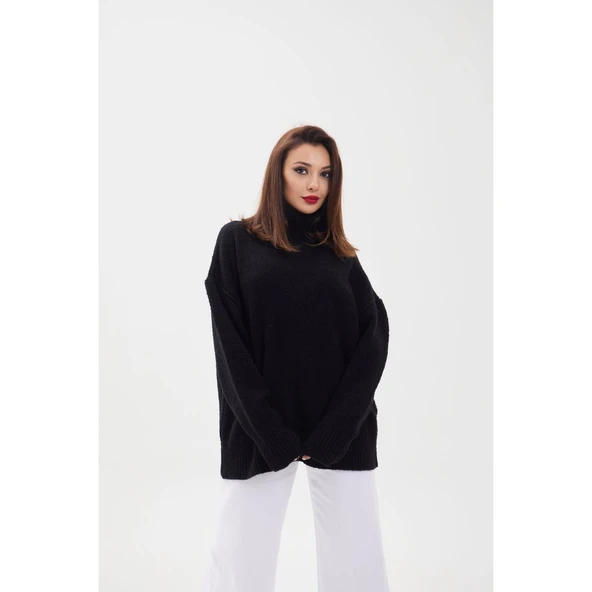 Lucky Life Kadın TRİKO BALIKÇI SALAŞ KAZAK-SİYAH