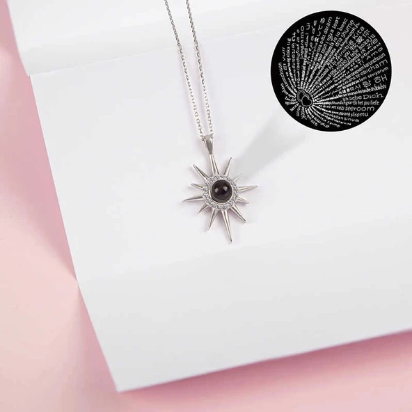 Gümüş 100 Dilde Seni Seviyorum Kutup Yıldızı Kadın Kolye ürün görseli