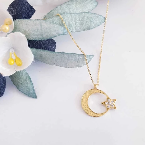 Gümüş Gold Ay Yıldız Kadın Kolye ürün görseli
