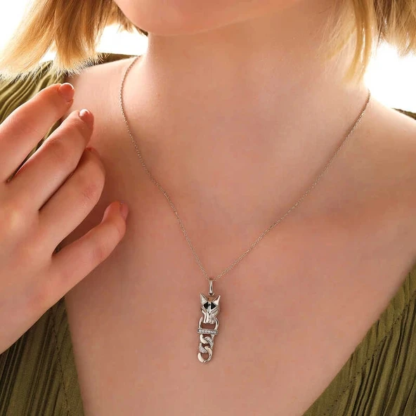 ​Gümüş Kaplan Figürlü Kadın Kolye - Resim 2