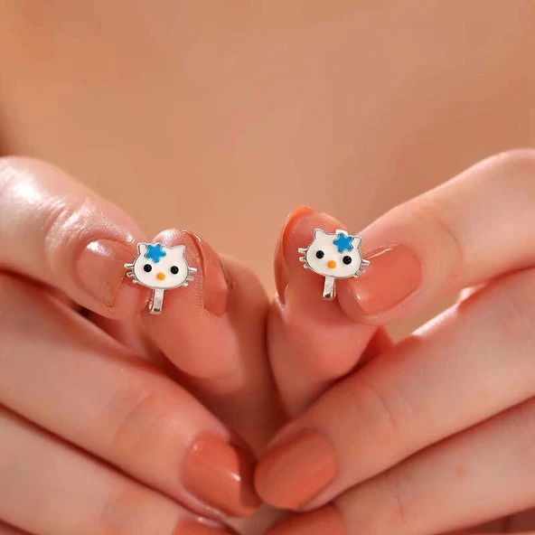 Gümüş Kedi Çocuk Küpesi - 2