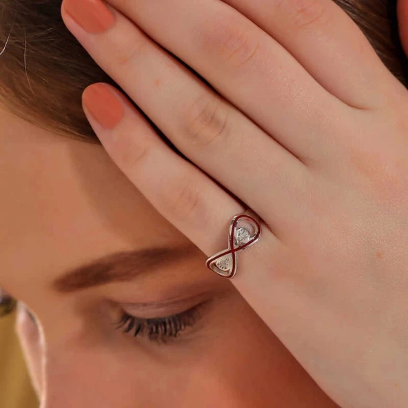 Gümüş Zirkon Taşlı Sonsuzluk Kadın Yüzük - 2