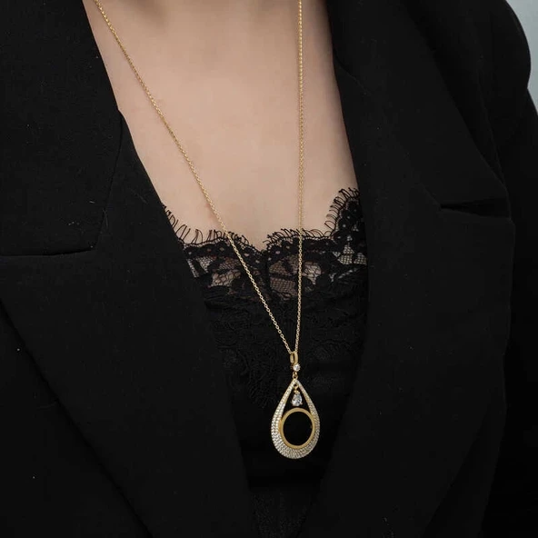 Gümüş Gold Kaplama Damla Çeyrek Takılabilen Kadın Kolye - 6