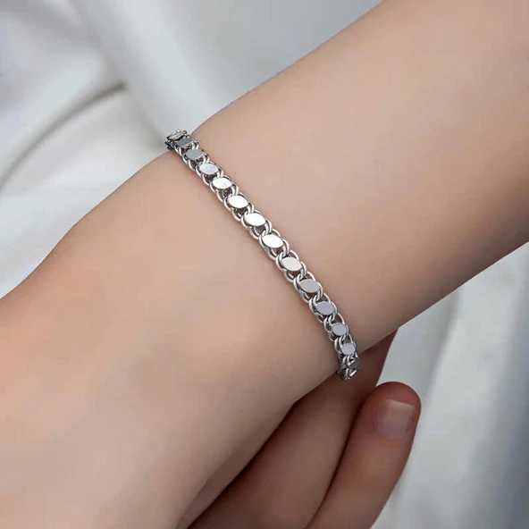Gümüş Pullu Zincir Kadın Bileklik - 4