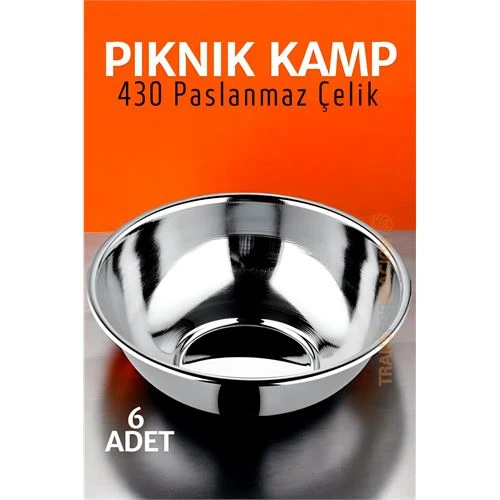 Paslanmaz Çelik Yemek Tası Çorba Kasesi Kamp Piknik Tabağı 6 ADET