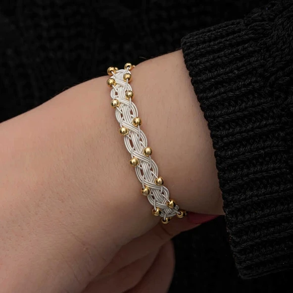 Gümüş Kazaziye Örgü Bileklik - Resim 4