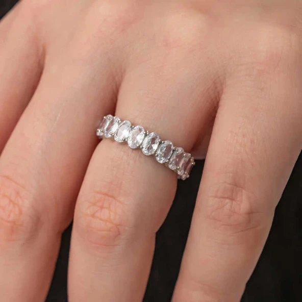 Gümüş Oval Taşlı Tamtur Kadın Yüzük - 5