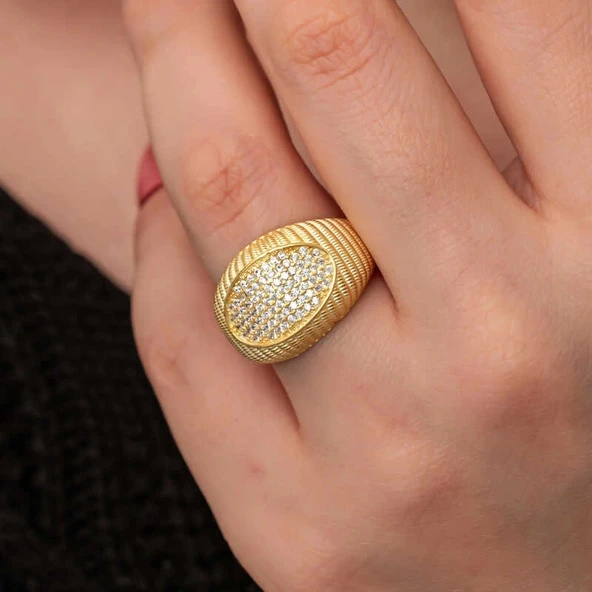 Gümüş Gold Zirkon Taşlı Kadın Yüzük - 3