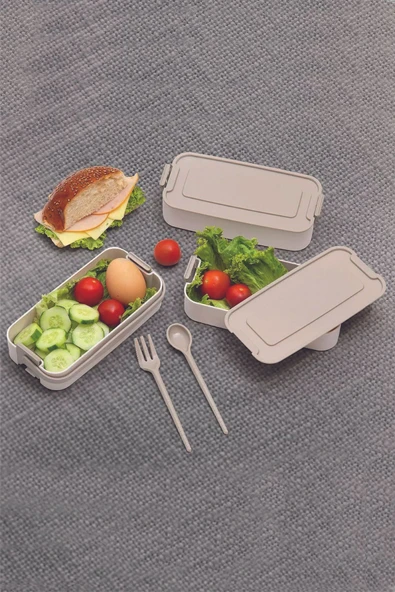 3 Katlı Beslenme Kutusu Yemek Taşıma Kabı Kaşık - Çatallı Sefer Tası