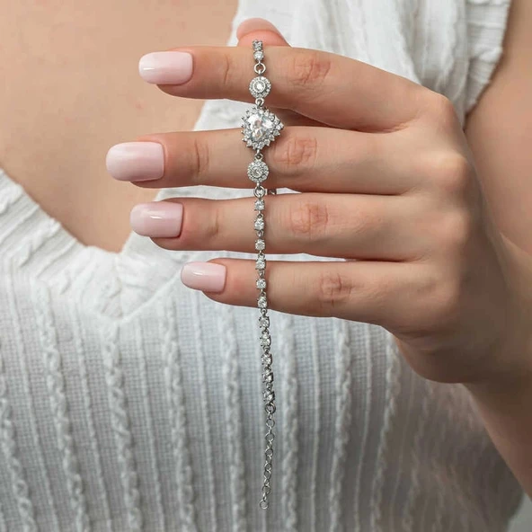 Gümüş Kalpli Su Yolu Kadın Bileklik - Resim 2