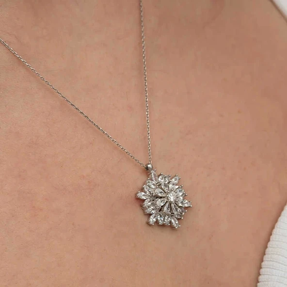 Gümüş Dönen Kar Tanesi Lotus Çiçeği Kolye - Resim 6