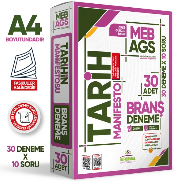 2025 MEB AGS Tarih Manifesto Branş Deneme PAKETİ 30lu (30x10) Fasikül SETİ Özgün Dijital Çözümlü ürün görseli 1