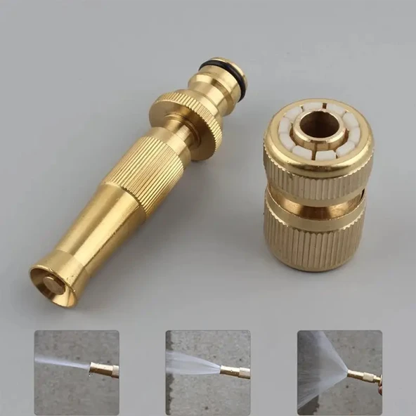 Metal Ayarlanabilir Sulama Başlığı Sarı Renk Hortum Bağlantı Aparatlı Sök Tak Bahçe Araba Yıkama - 9