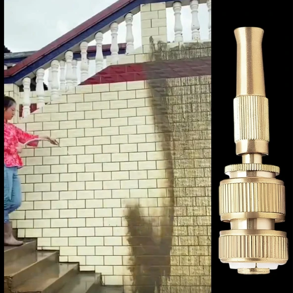 Metal Ayarlanabilir Sulama Başlığı Sarı Renk Hortum Bağlantı Aparatlı Sök Tak Bahçe Araba Yıkama - 6
