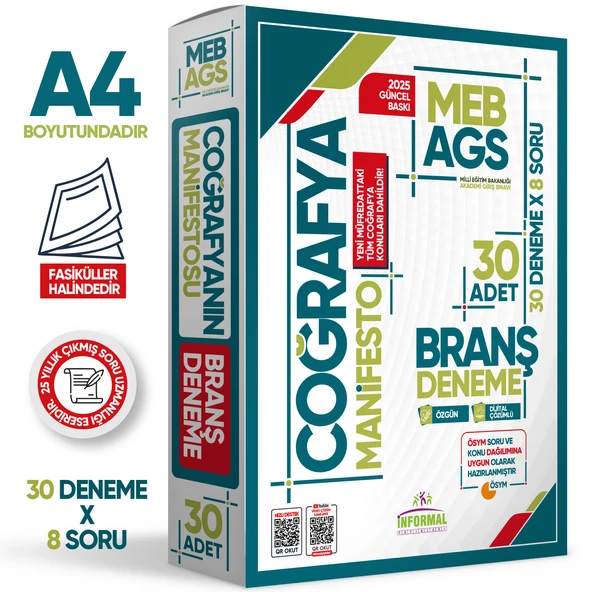 2025 MEB AGS Coğrafya Manifesto Branş Deneme PAKETİ 30lu (30x8) Fasikül SETİ Özgün Dijital Çözümlü
