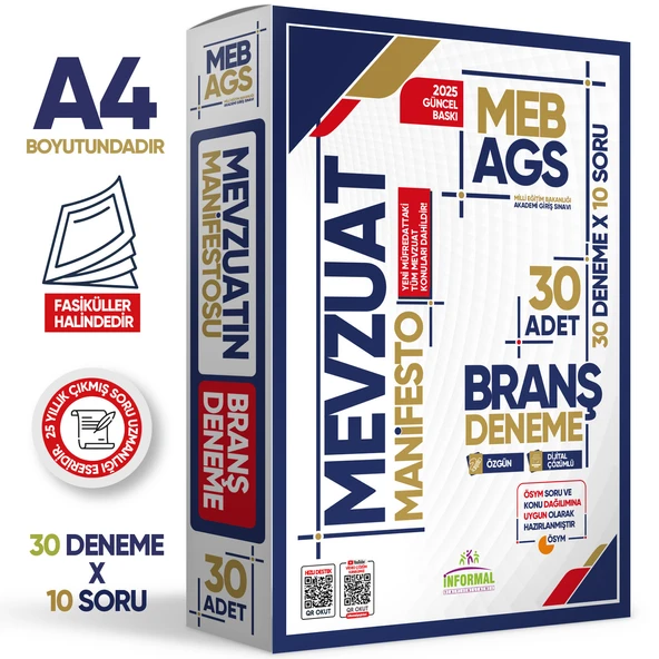 2025 MEB AGS MEVZUAT Manifesto Branş Deneme PAKETİ 30lu (30x8) Fasikül SETİ Özgün Dijital Çözümlü