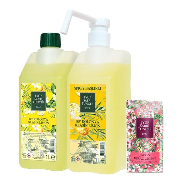 Eyüp Sabri Tuncer Klasik Limon Kolonyası Yedek ve Sprey Şişe 1 lt, Japon Kiraz Çiçeği Kolonyalı Mendil ürün görseli