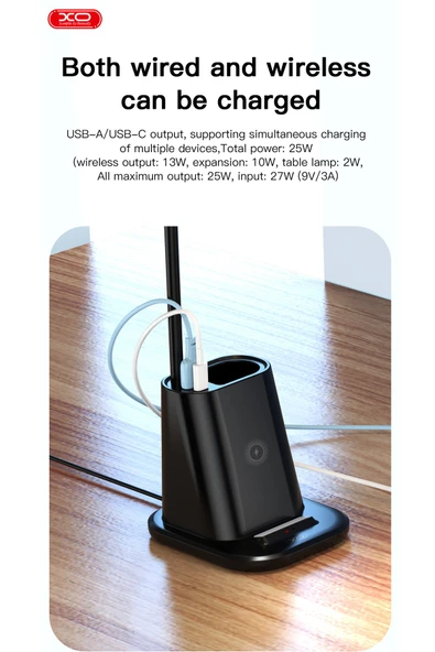 XO-WX032 15W 3in1 Organizerli Masa Lambalı Kablosuz Temassız Hızlı Şarj Cihazı - 3