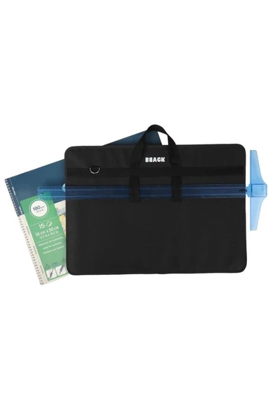 BBACK Proje Çantası 40x56cm / 5cm Genişleyebilir / Askılı / T Cetveli Takılabilir/mukavvalı Kumaş Siyah - Resim 3