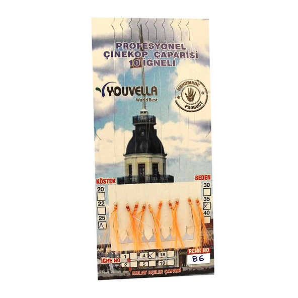 Çinekop Çaparisi UV-GLOW Simli 10 İğneli Kolay Açılan Çapari 0.15mm Köstek x 0.25mm Beden  64
