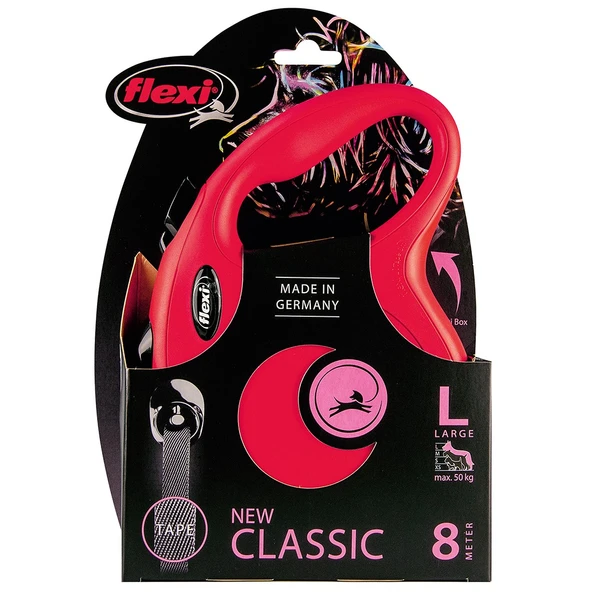 Flexi New Classic Otomatik Şerit Large Köpek Gezdirme Kayışı 8mt Kırmızı