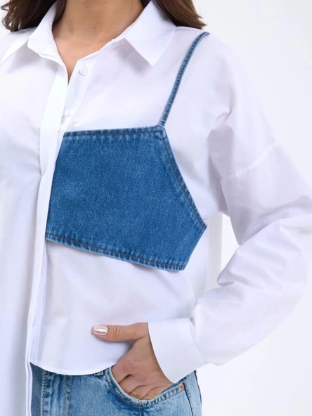 5419 GÖMLEK-MAVİ CEPLİ BEYAZ - 5