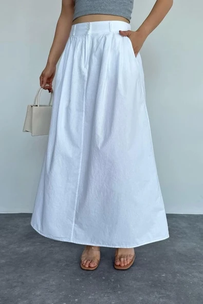 İnce Pileli Düz Etek - Beyaz - 2