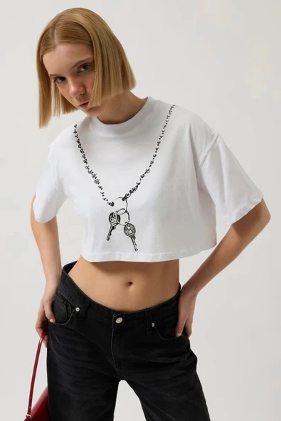 Baskılı Crop T-Shirt - 1