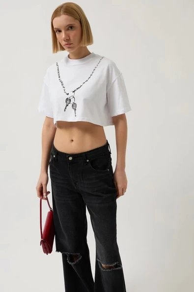 Baskılı Crop T-Shirt - 3