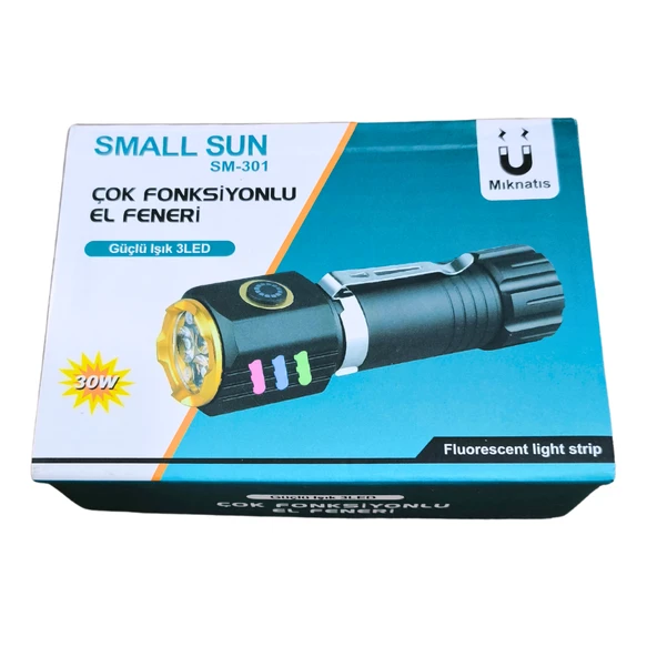 Small Sun 30 w Çok Fonksiyonlu El Feneri – Su Geçirmez Metal Tasarım - 8