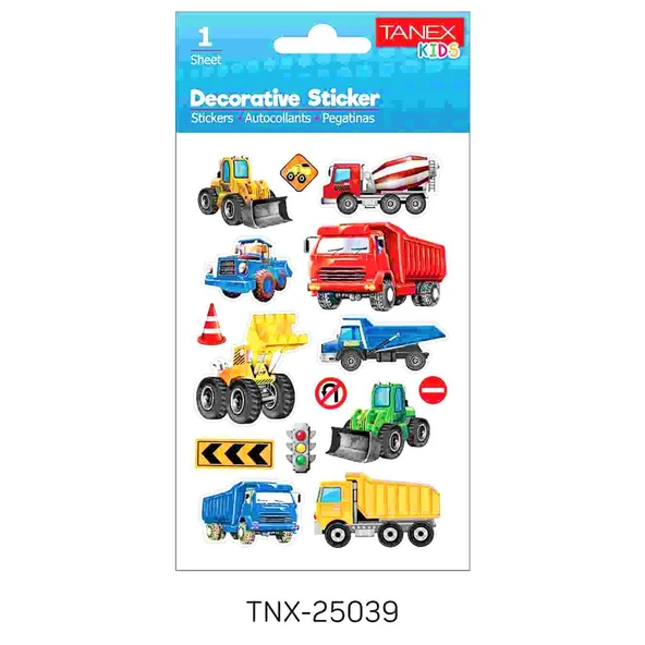 Tanex Kids Sticker Puffy İnşaat Kamyonları Serisi 15 Parça (25039)