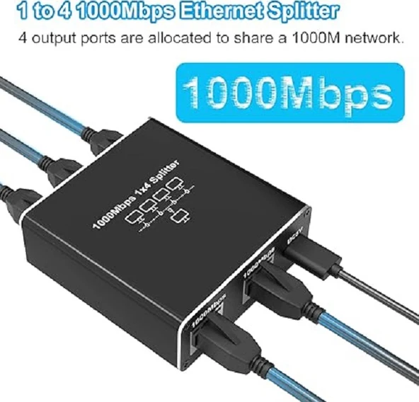 ETHERNET SPLİTTER 1X4 4 PORT ETHERNET ÇOKLAYICI 1000MBPS CAT5 CAT6 RJ45 KABLO ÇOKLAYICI - Resim 3