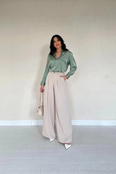 Mint Saten Gömlek - Resim 2