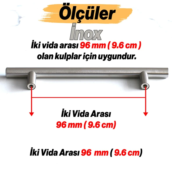 5 ADET RoseMary İnox Metal Kulp 96 mm ( 9.6 cm ) Mobilya Mutfak Çekmece Dolap Kapak Kulpu Kulbu - Resim 2