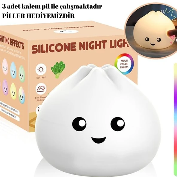 Sevimli Köfte Lambası  PİLLİ 7 Renk Değişen Bebek Uyku Lambası Gece Lambası Noel Çocuklar Çocuklar Doğum Günü Hediyesi