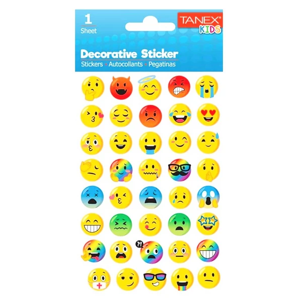 Tanex Kids Sticker Emoji Serisi Renkli 40 Parça (25035)