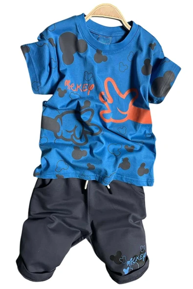 Erkek Çocuk Parmak ve Ayıcık Baskılı Lacivert T-Shirt Şortlu Takım ürün görseli