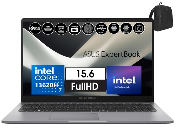 Asus Expertbook P1 P1503 Intel Core I7-13620H 16GB Ddr5 4tb SSD WINDOWS11PRO 15.6 Fhd Intel UHD Taşınabilir Bilgisayar EXP1503CVAI58512S0W10+ZETTAÇANTA