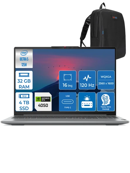 Lenovo Ideapad Pro 5 Ultra 5 125H 32GB LPDDR5X 4tb SSD 6GB/RTX4050 2.5k 120Hz 16" WIN11PRO Dizüstü Bilgisayar 16IMH9P03 + Zettaçanta