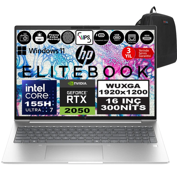 Hp Probook 460 G11 Intel Core Ultra 7 155H Ddr5 24GB 4tb SSD Rtx™ 2050 4gb 16" Wuxga IPS Windows 11 Pro Taşınabilir Bilgisayar 9Y7B8ETP08 + Zetta Çanta