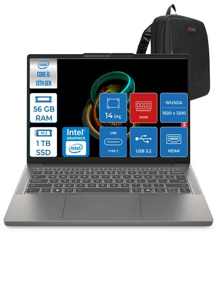 Lenovo Ideapad Slim 3 Intel Core I5 13420H 56GB Ddr5 512GB + 512GB SSD Intel® UHD Graphics Freedos 14" Wuxga IPS Taşınabilir Bilgisayar 3S15IRH10F14 + Zettaçanta