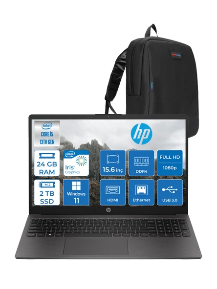 Hp 250 G10 Intel Core I5 1334U 24GB 2tb SSD Intel® Iris® Xᵉ Grafik Windows 11 Home 15.6" Taşınabilir Bilgisayar B2NC5ESH14 + Zetta Çanta