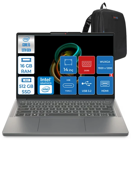 Lenovo Ideapad Slim 3 Intel Core I5 13420H 16GB Ddr5 512GB SSD Intel® UHD Graphics Freedos 14" Wuxga IPS Taşınabilir Bilgisayar 3S15IRH10F01 + Zettaçanta