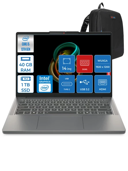 Lenovo Ideapad Slim 3 Intel Core I5 13420H 40GB Ddr5 512GB + 512GB SSD Intel® UHD Graphics WIN11PRO 14" Wuxga IPS Taşınabilir Bilgisayar 3S15IRH10P10 + Zettaçanta